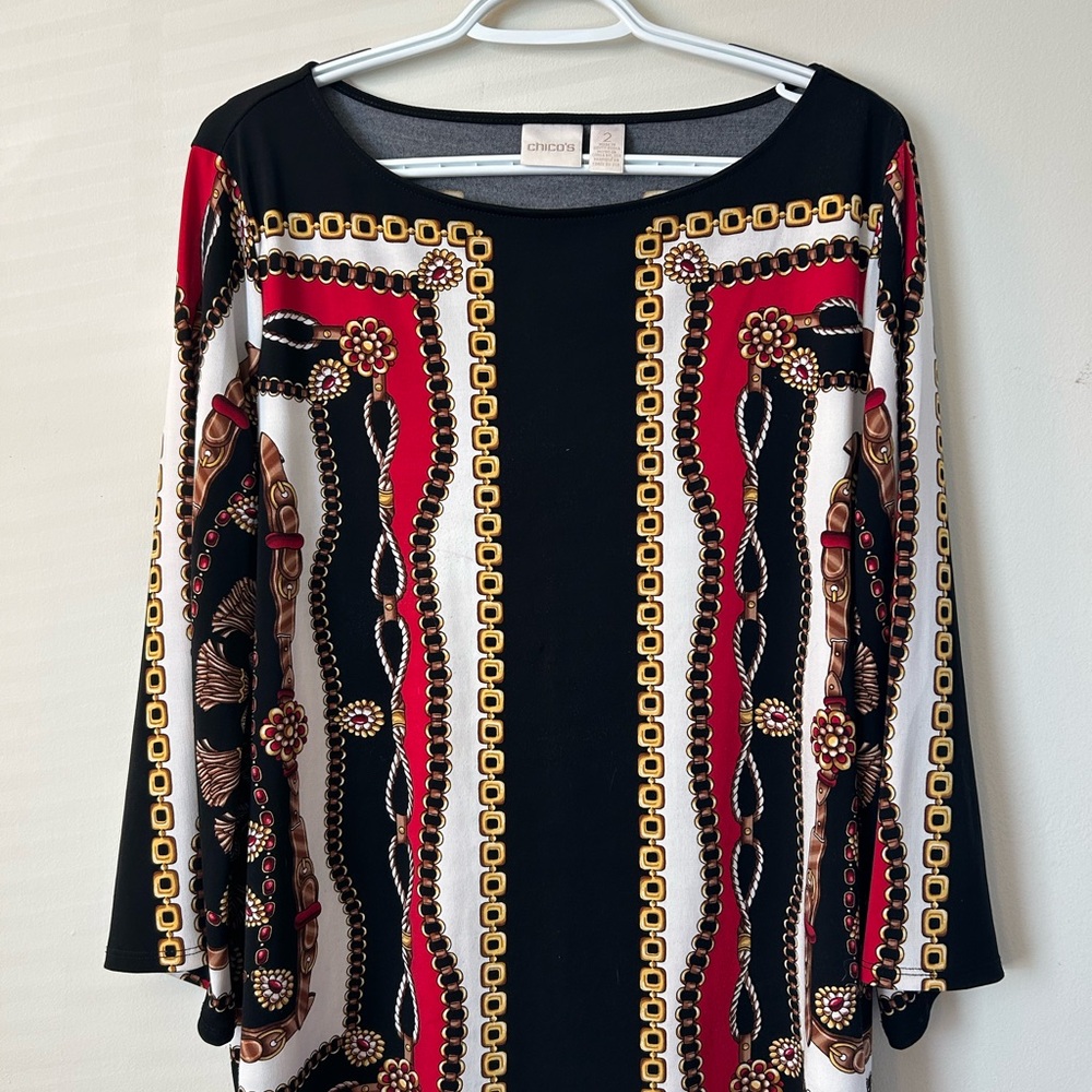 Women's Black and Red Patterned Top